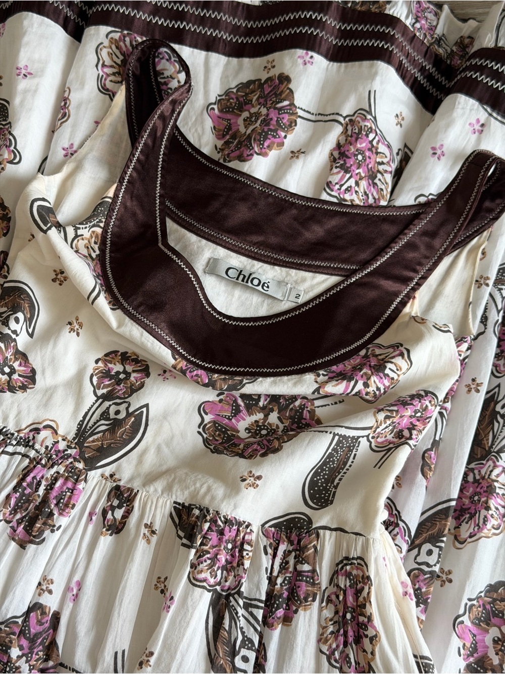Chloé Y2K Floral Cottagecore Cotton Dress Belted Fit & Flare Sz 2 - Picture 2 of 16